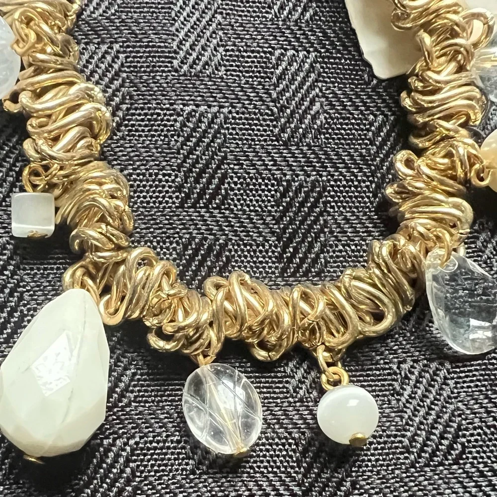 🐟 Freshwater Pearl Faceted & Smooth Bead Gold Tone Stretch Bracelet Cookie Lee - Picture 3 of 6